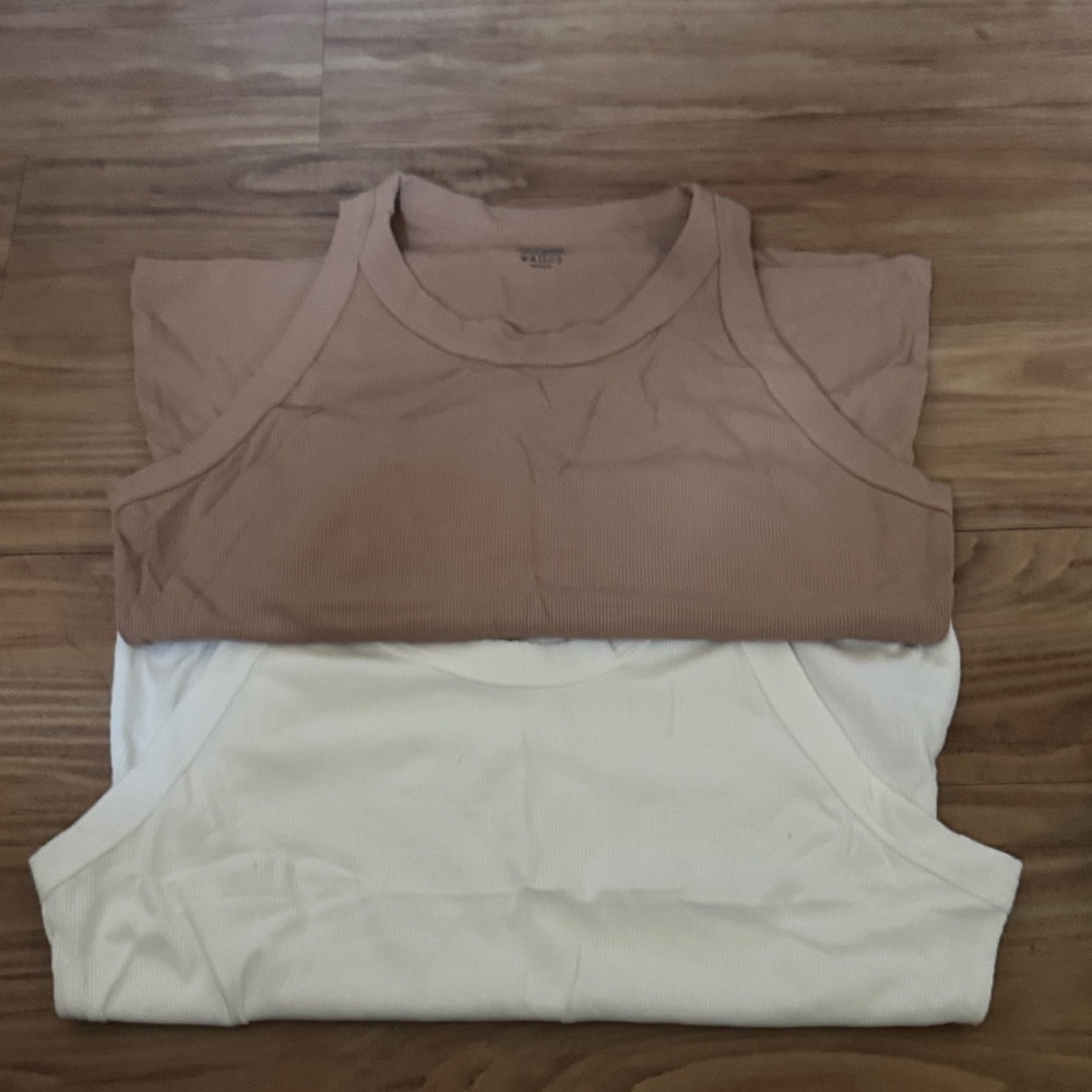 Everyday Ribbed Tank Top - Taupe and Cream